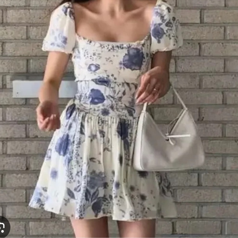 Reformation Cream and Blue Floral Mini Dress - Picture 2 of 14